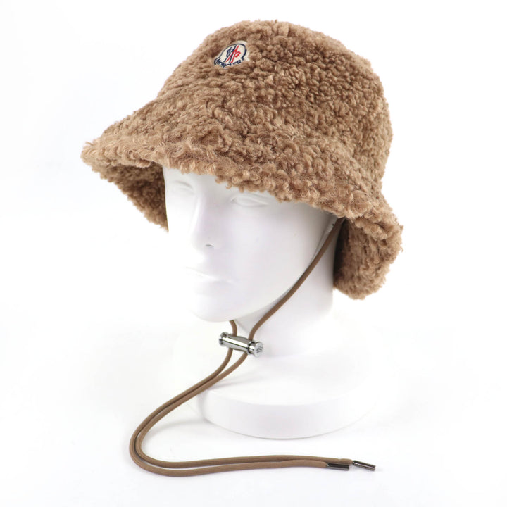 Great MONCLER hat BERRETTO Logo Patch Boa Bucket Hat/Athletic Hat Brown Women M