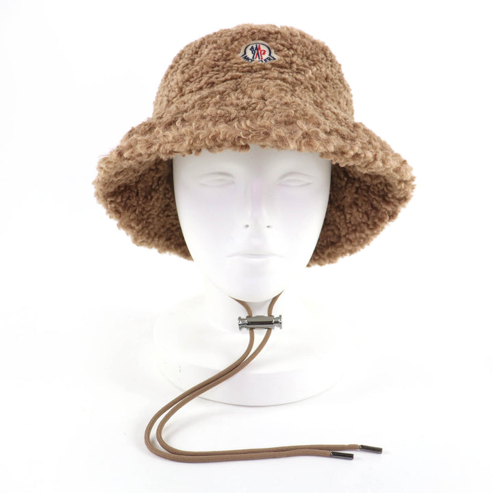 Great MONCLER hat BERRETTO Logo Patch Boa Bucket Hat/Athletic Hat Brown Women M