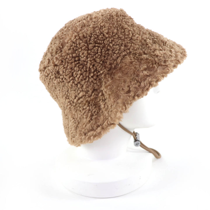 Great MONCLER hat BERRETTO Logo Patch Boa Bucket Hat/Athletic Hat Brown Women M
