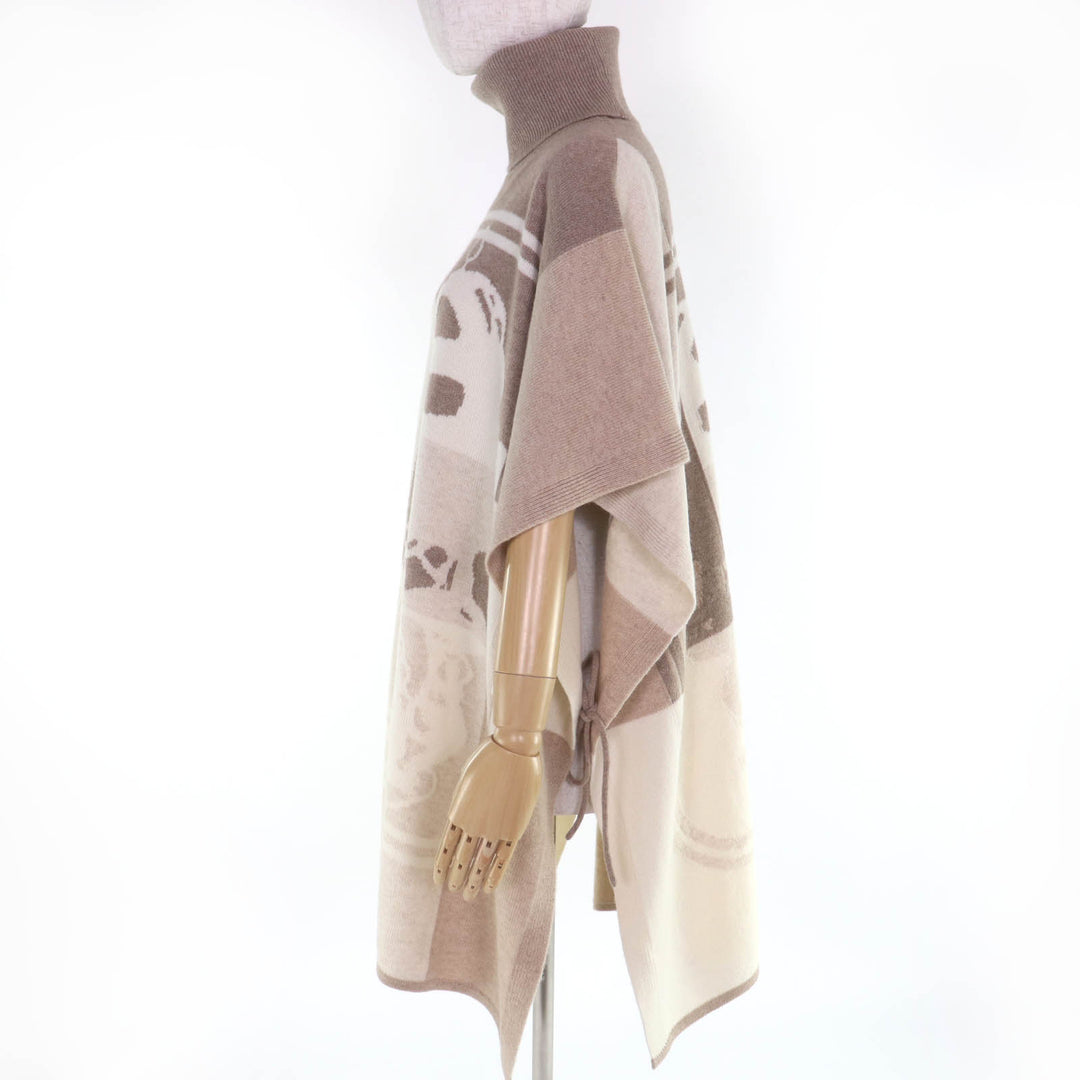 Great HERMES poncho BRIDES de GALA Ceremony Bridle High-neck knit beige cashmere