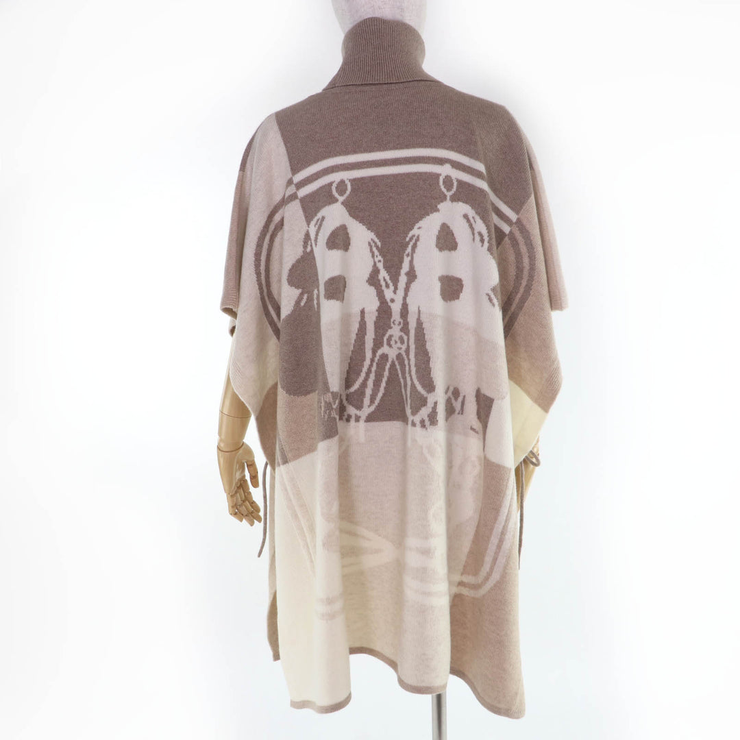 Great HERMES poncho BRIDES de GALA Ceremony Bridle High-neck knit beige cashmere