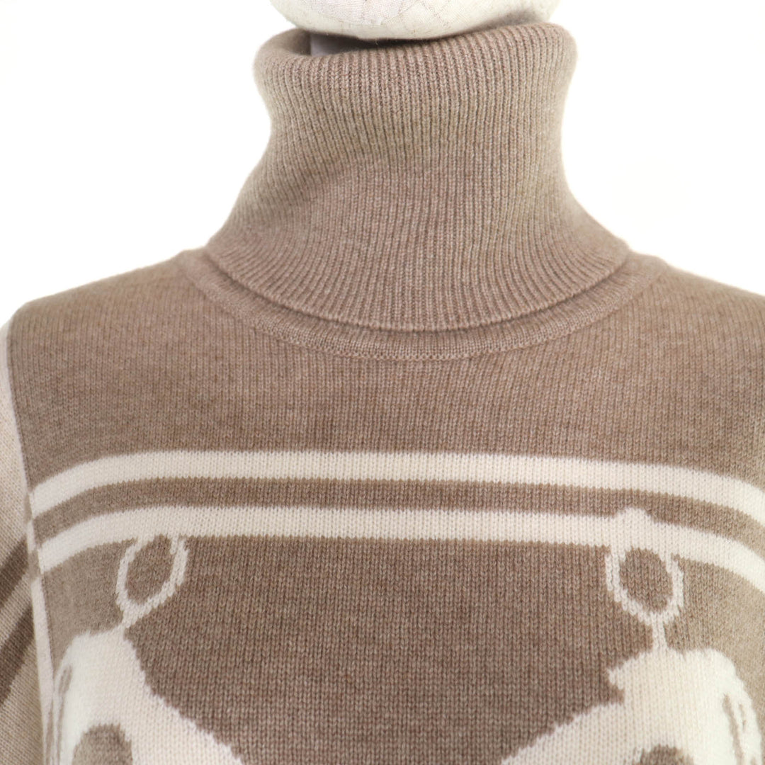 Great HERMES poncho BRIDES de GALA Ceremony Bridle High-neck knit beige cashmere