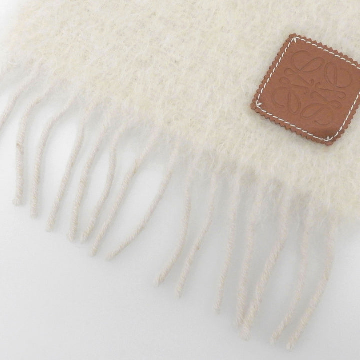 Excellent LOEWE Scarf Anagram leather patch with fringe white mohair Women