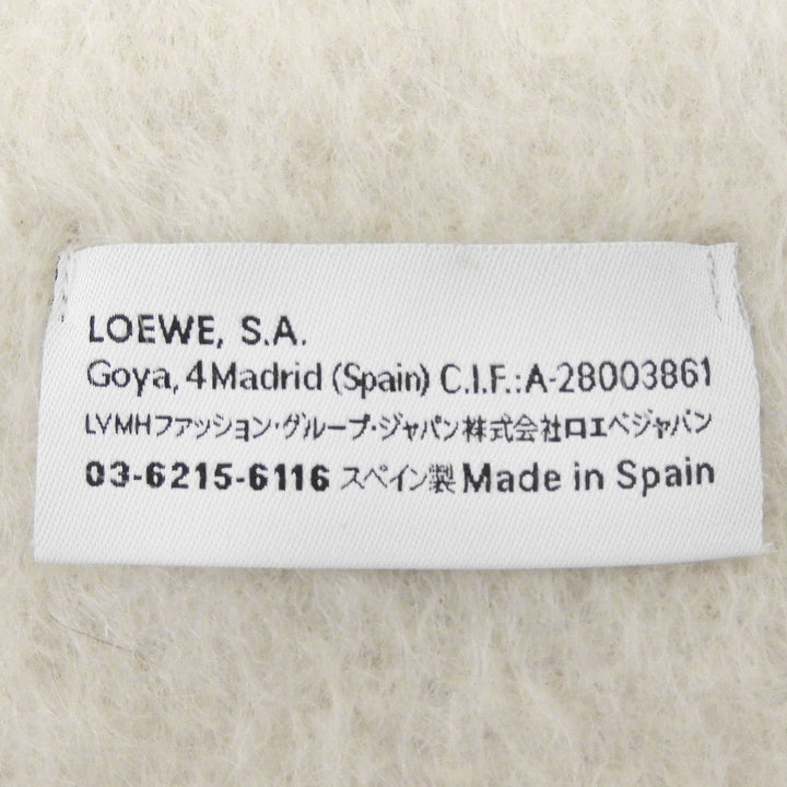 Excellent LOEWE Scarf Anagram leather patch with fringe white mohair Women