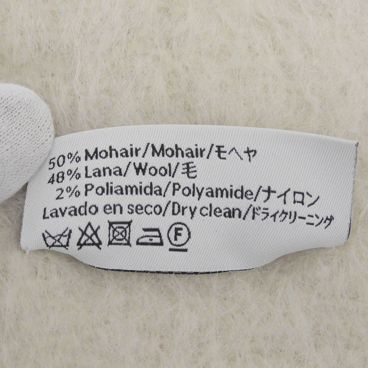 Excellent LOEWE Scarf Anagram leather patch with fringe white mohair Women