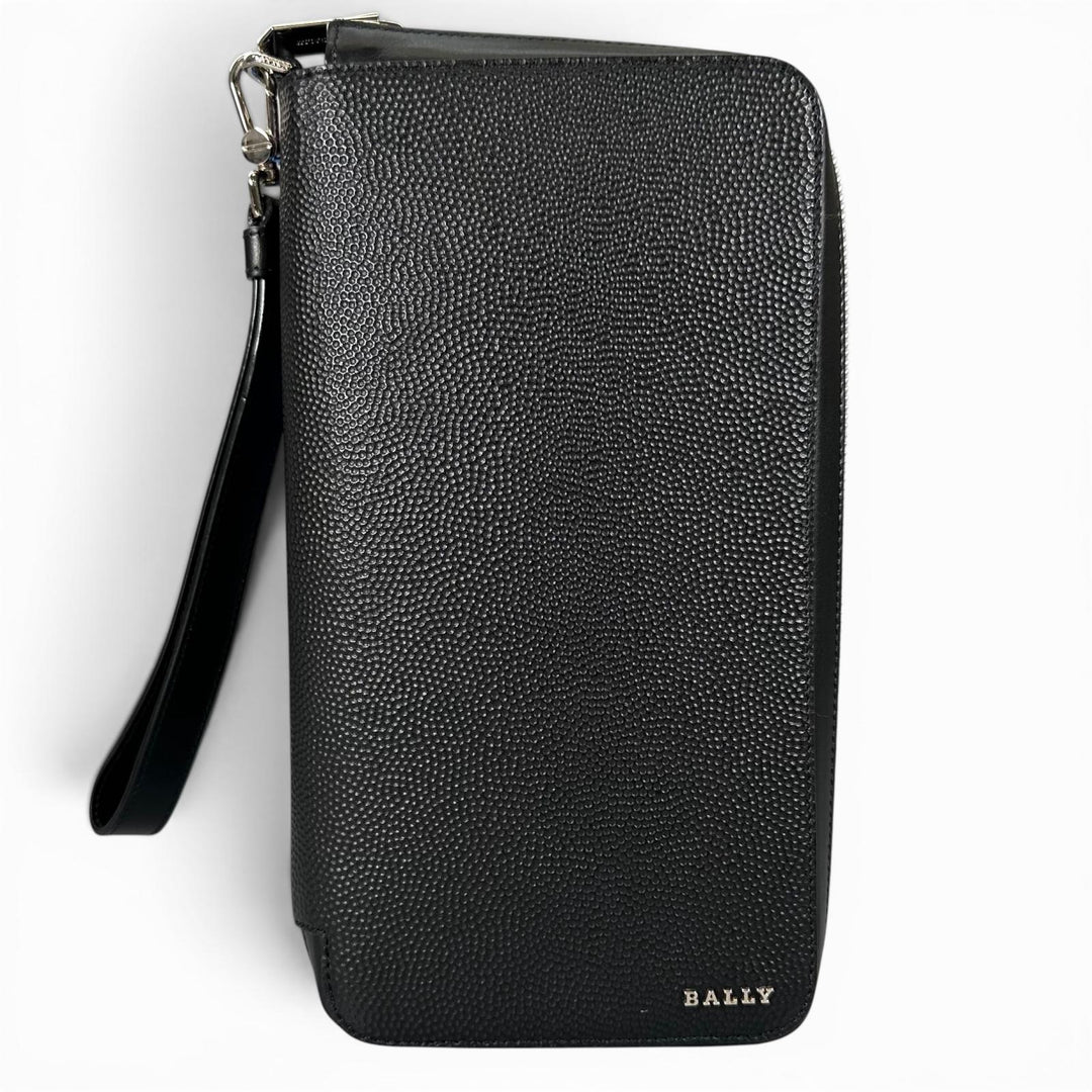Pristine BALLY Purse NYONS Zip Around Organizer black Calf leather mens