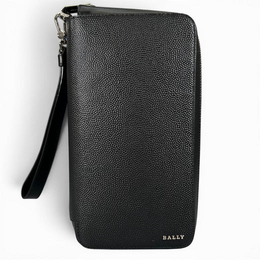 Pristine BALLY Purse NYONS Zip Around Organizer black Calf leather mens