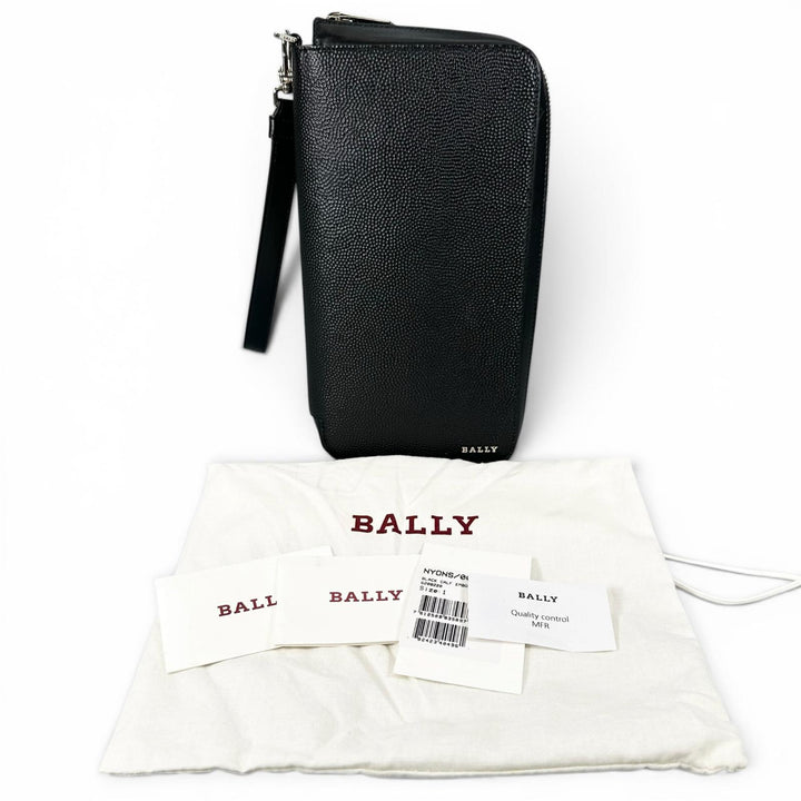 Pristine BALLY Purse NYONS Zip Around Organizer black Calf leather mens