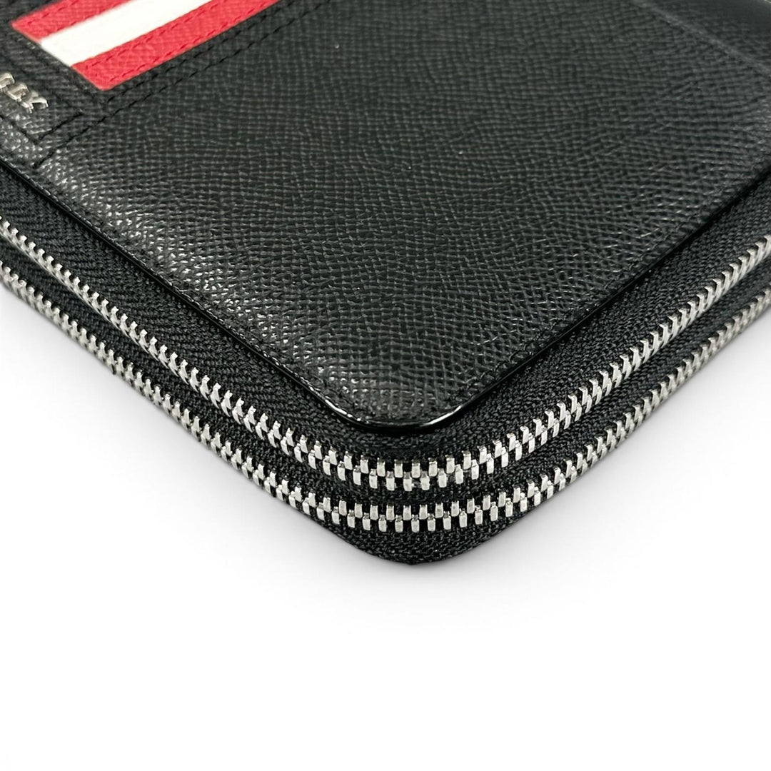 Excellent BALLY Clutch bag Striped Double Zipper Organizer Travel Wallet black