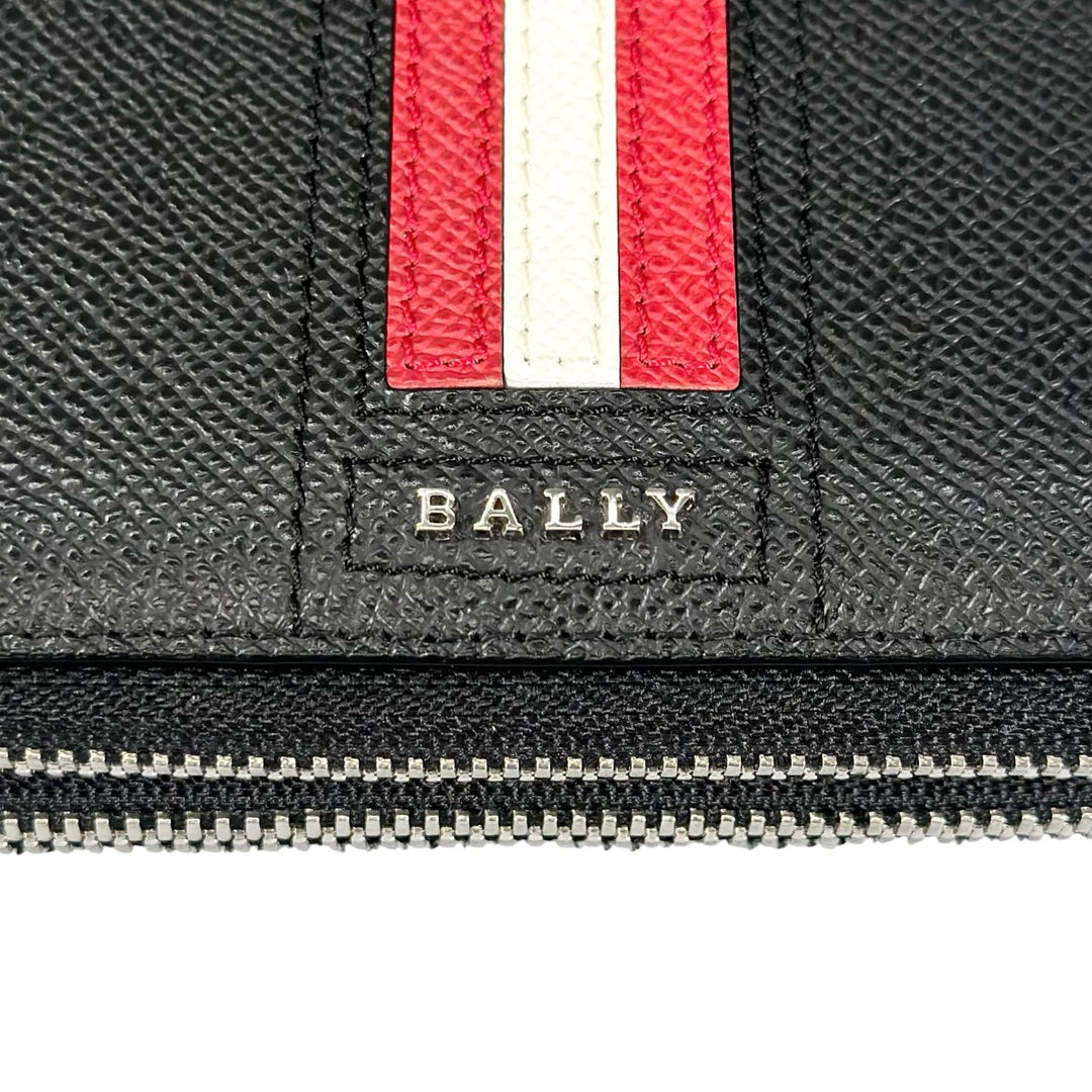 Excellent BALLY Clutch bag Striped Double Zipper Organizer Travel Wallet black