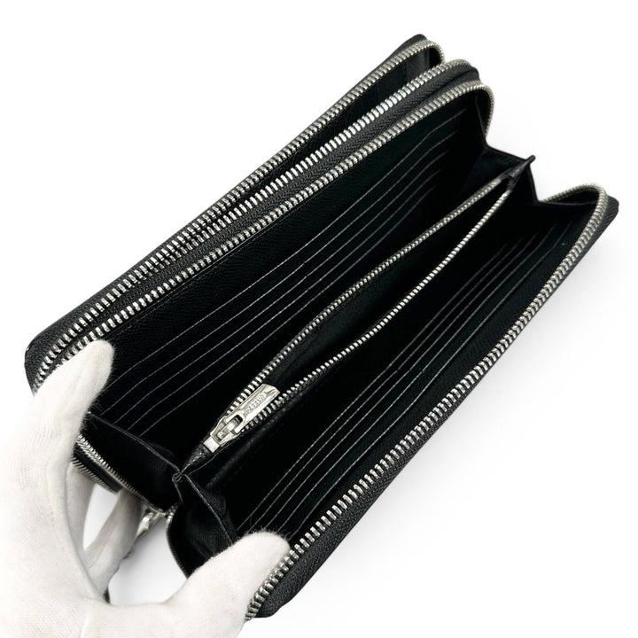 Excellent BALLY Clutch bag Striped Double Zipper Organizer Travel Wallet black