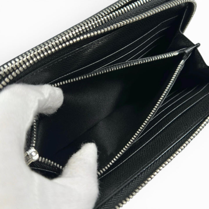 Excellent BALLY Clutch bag Striped Double Zipper Organizer Travel Wallet black