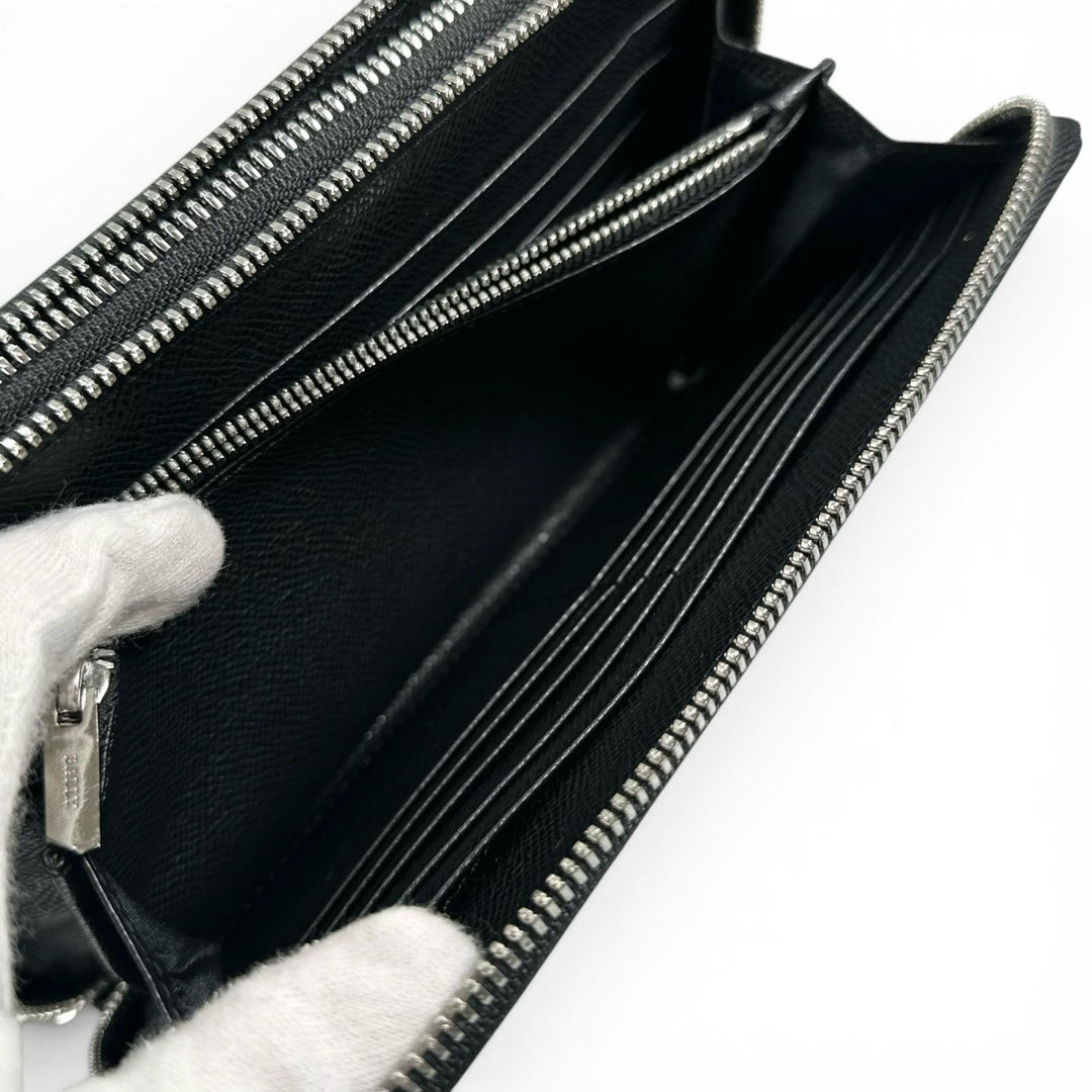 Excellent BALLY Clutch bag Striped Double Zipper Organizer Travel Wallet black