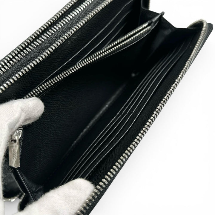 Excellent BALLY Clutch bag Striped Double Zipper Organizer Travel Wallet black