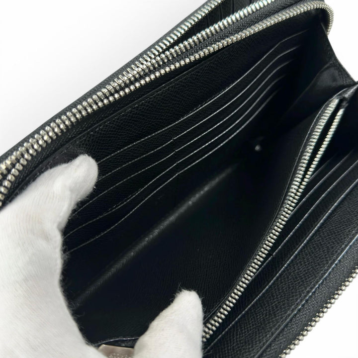Excellent BALLY Clutch bag Striped Double Zipper Organizer Travel Wallet black