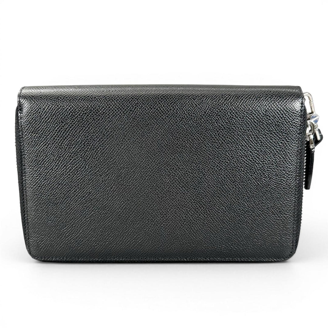 Excellent BALLY Clutch bag Striped Double Zipper Organizer Travel Wallet black