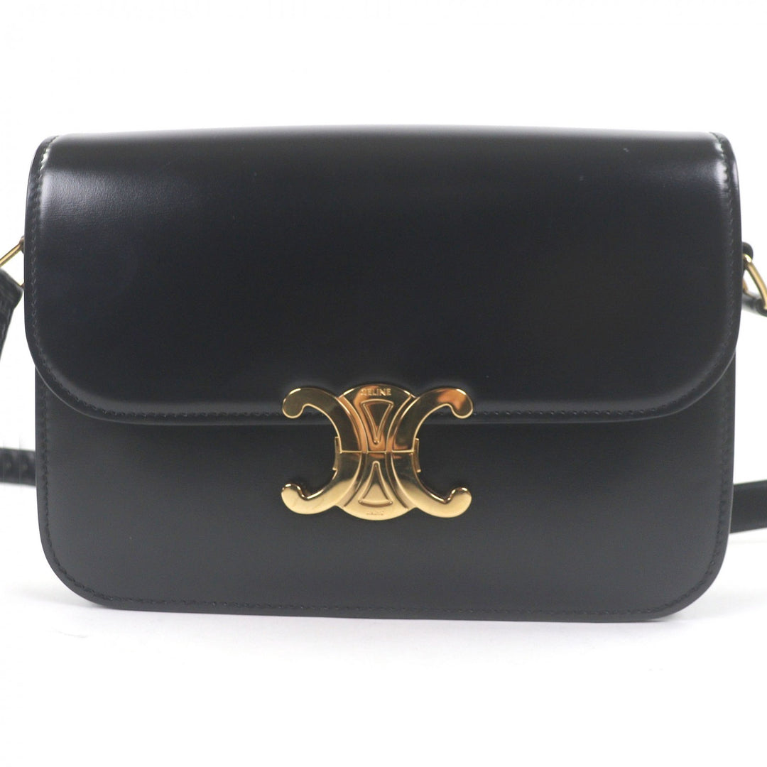 Great CELINE Shoulder Bag teen Triomphe Gold Metal black Shiny calfskin Women