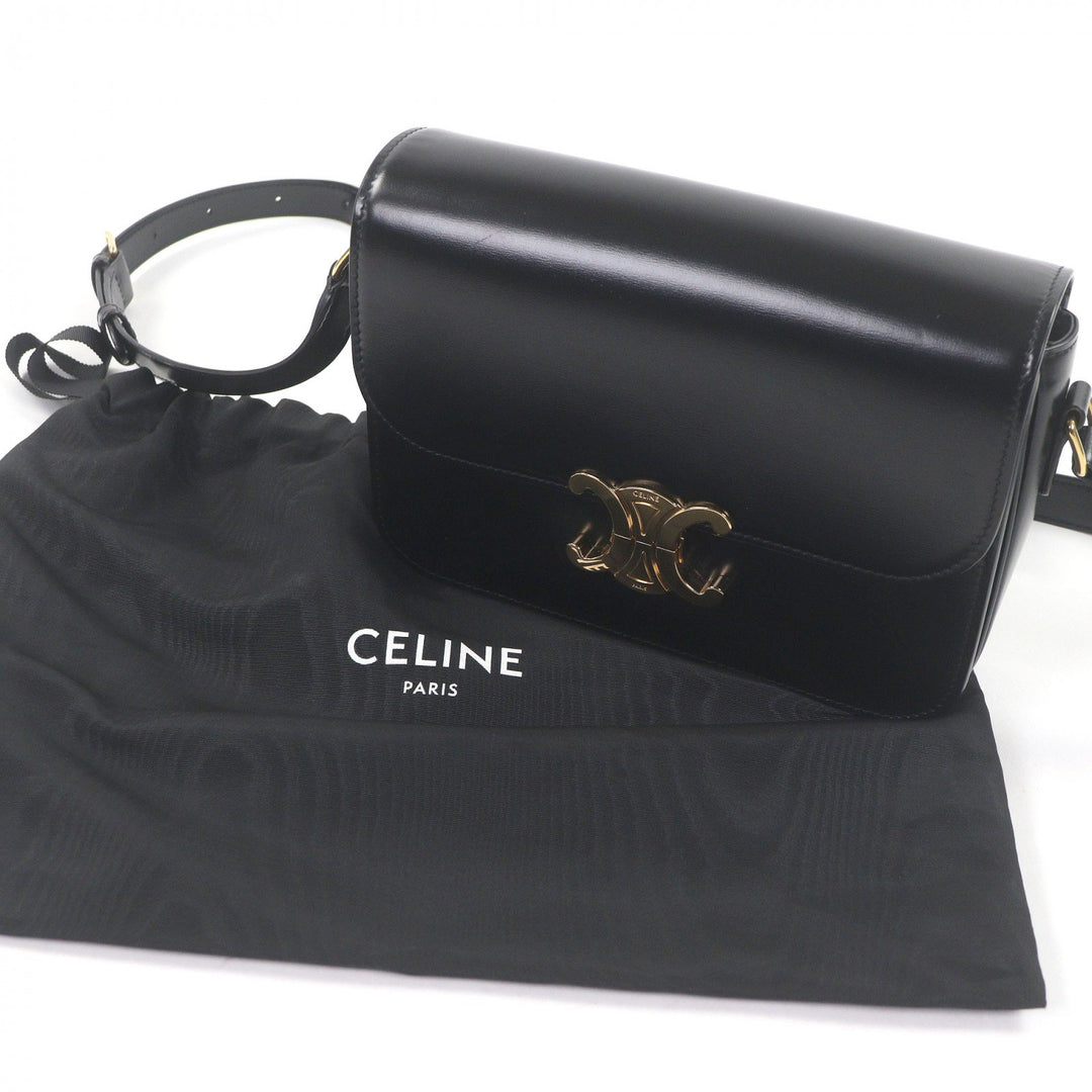 Great CELINE Shoulder Bag teen Triomphe Gold Metal black Shiny calfskin Women