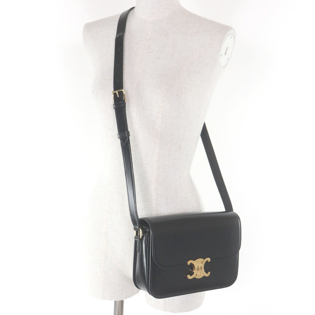 Great CELINE Shoulder Bag teen Triomphe Gold Metal black Shiny calfskin Women