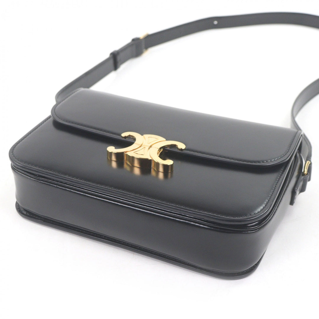 Great CELINE Shoulder Bag teen Triomphe Gold Metal black Shiny calfskin Women