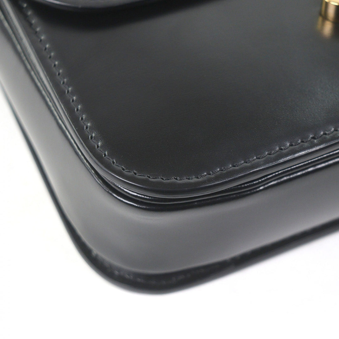 Great CELINE Shoulder Bag teen Triomphe Gold Metal black Shiny calfskin Women