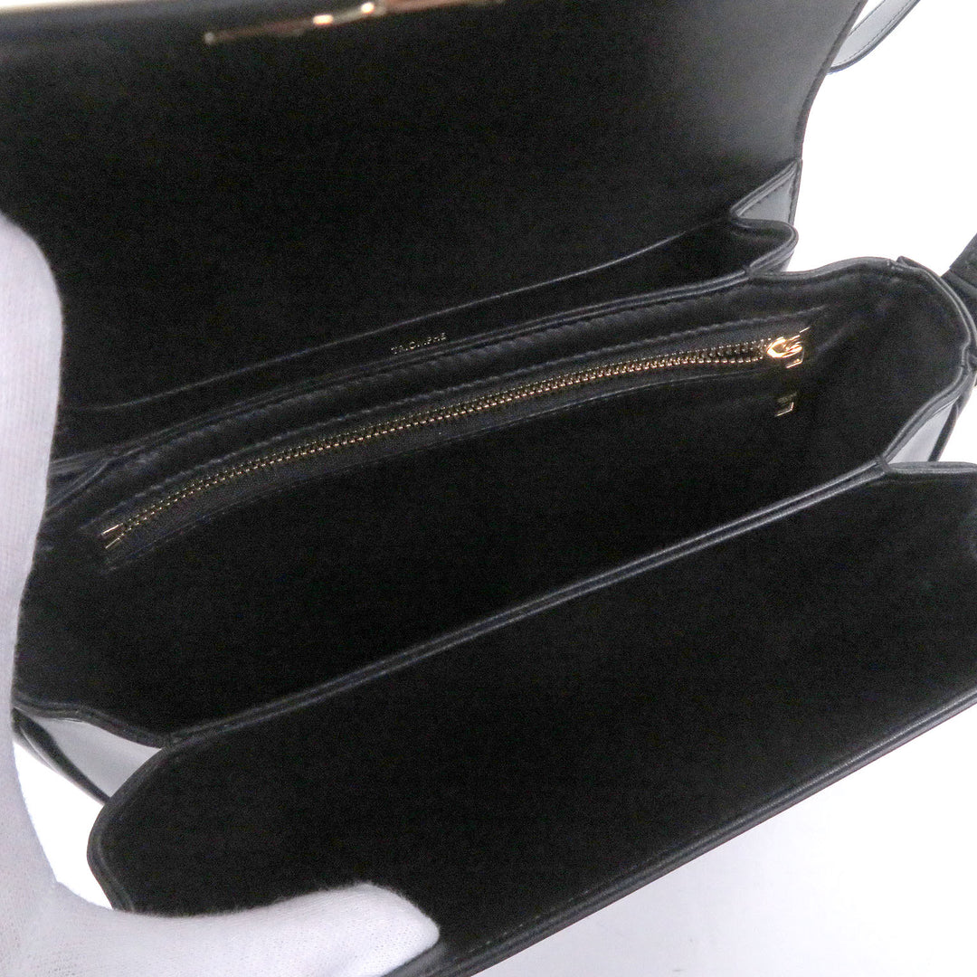 Great CELINE Shoulder Bag teen Triomphe Gold Metal black Shiny calfskin Women