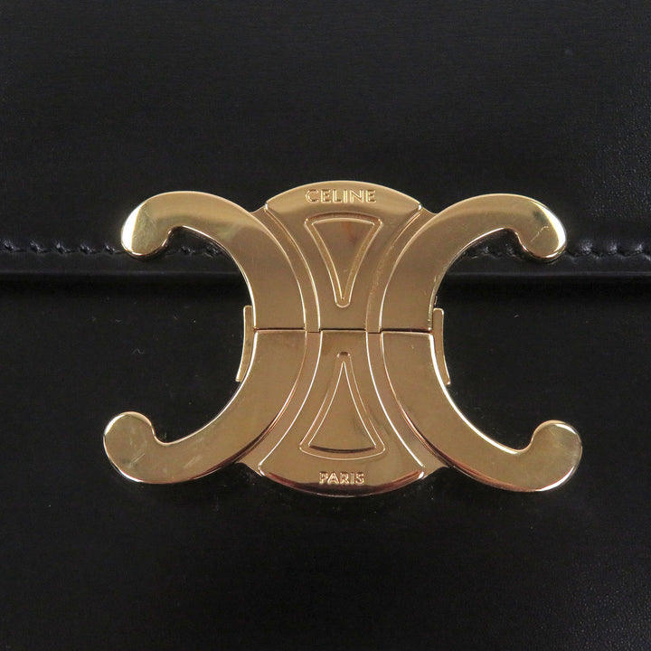 Great CELINE Shoulder Bag teen Triomphe Gold Metal black Shiny calfskin Women