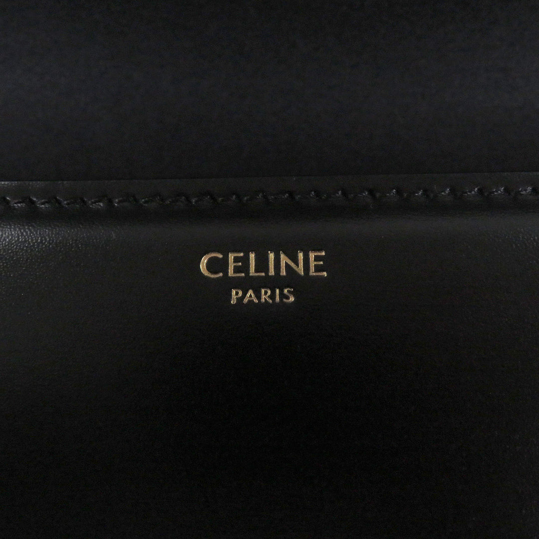 Great CELINE Shoulder Bag teen Triomphe Gold Metal black Shiny calfskin Women