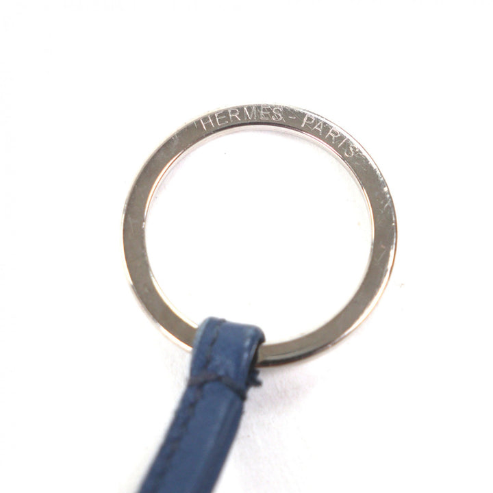 Discounted Very Good HERMES Bag charm Carmen Fringe Keychain Navy leather mens