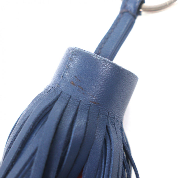 Discounted Very Good HERMES Bag charm Carmen Fringe Keychain Navy leather mens
