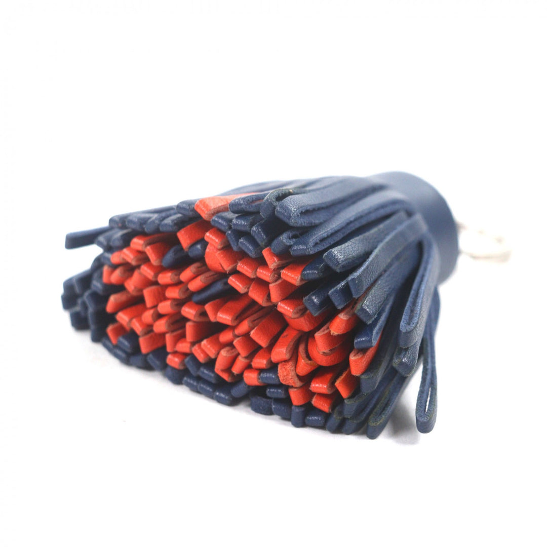 Discounted Very Good HERMES Bag charm Carmen Fringe Keychain Navy leather mens