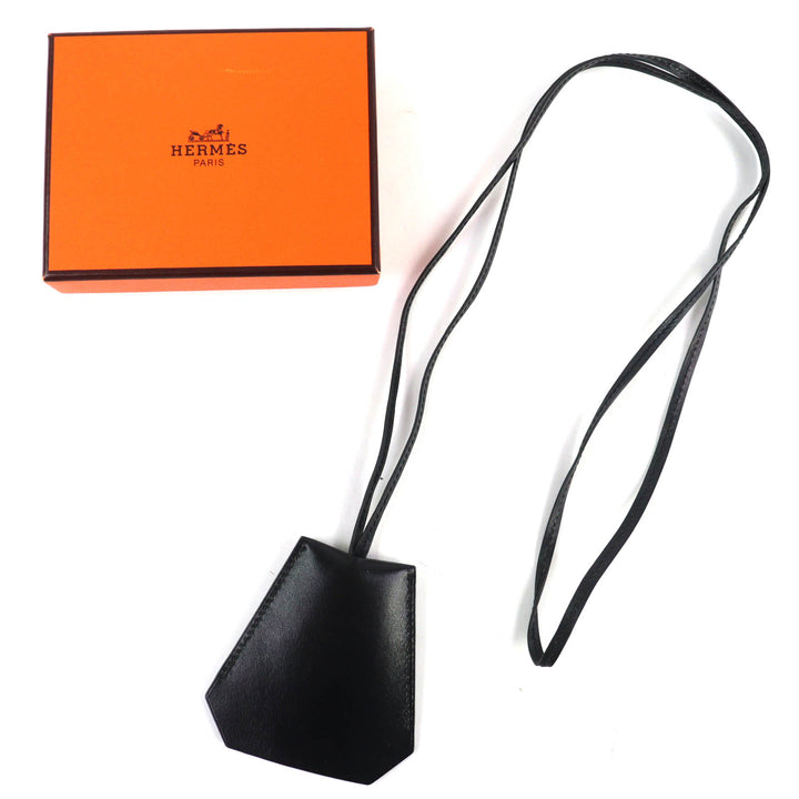 Excellent HERMES Necklace Margiela period leather clochette black leather Women