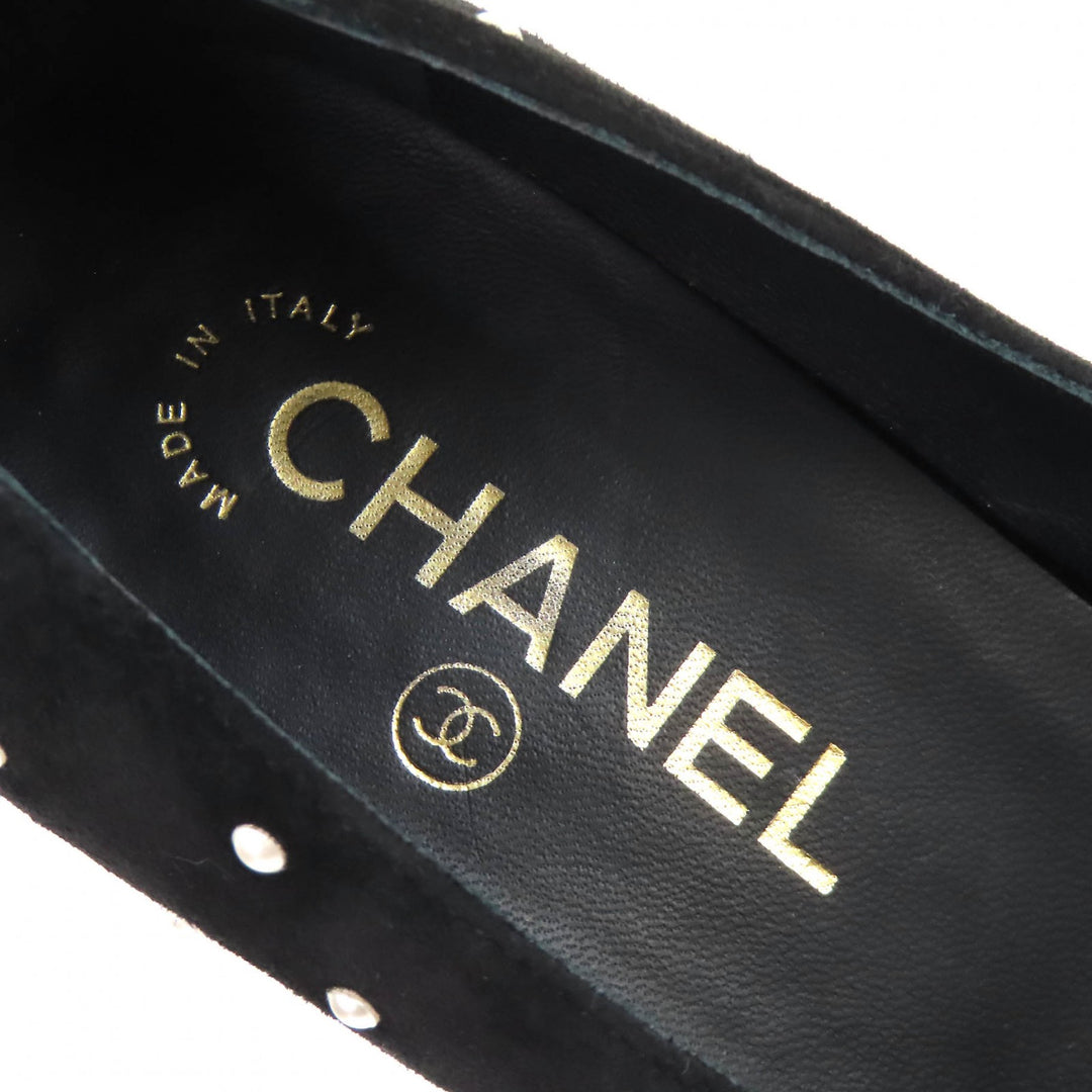 Great CHANEL pumps COCO Mark Faux Pearl Patent Leather Suede black 36 G33423