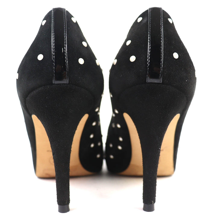 Great CHANEL pumps COCO Mark Faux Pearl Patent Leather Suede black 36 G33423