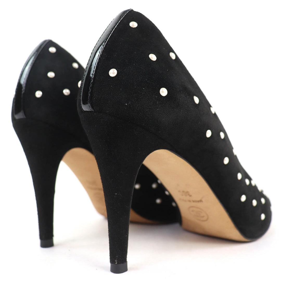 Great CHANEL pumps COCO Mark Faux Pearl Patent Leather Suede black 36 G33423