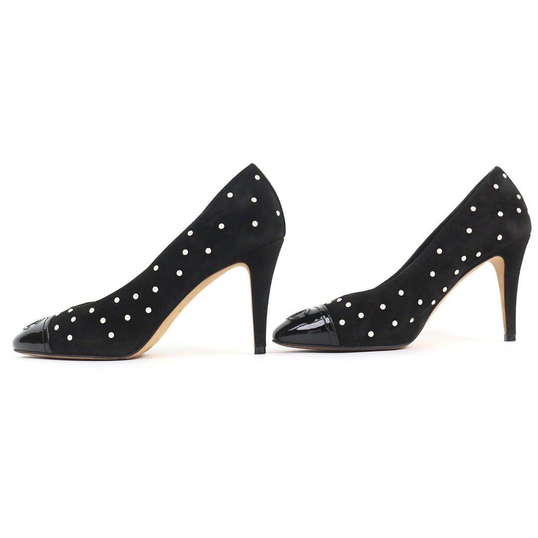 Great CHANEL pumps COCO Mark Faux Pearl Patent Leather Suede black 36 G33423