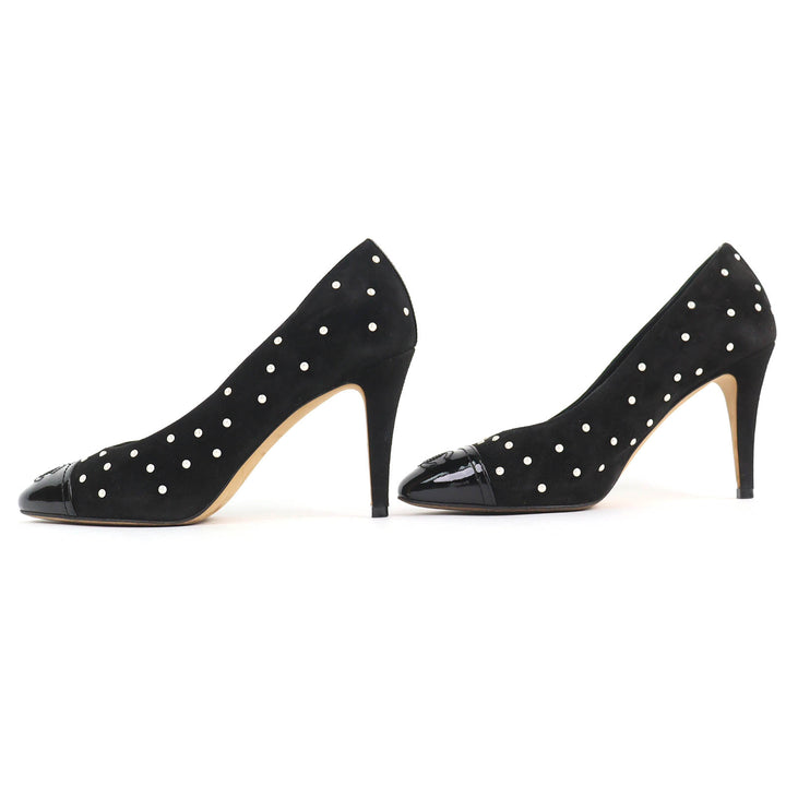 Great CHANEL pumps COCO Mark Faux Pearl Patent Leather Suede black 36 G33423