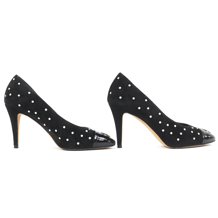 Great CHANEL pumps COCO Mark Faux Pearl Patent Leather Suede black 36 G33423