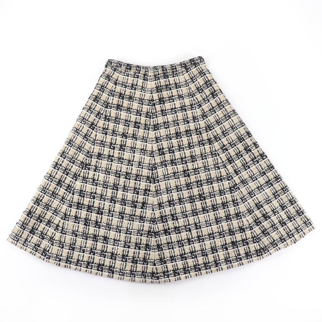 Excellent GUCCI G logo design tweed flared skirt gold Women 42 652126