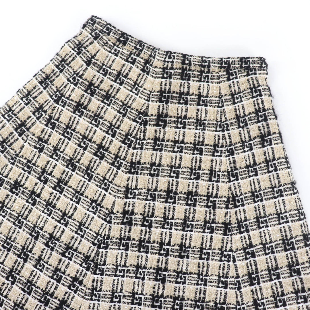 Excellent GUCCI G logo design tweed flared skirt gold Women 42 652126