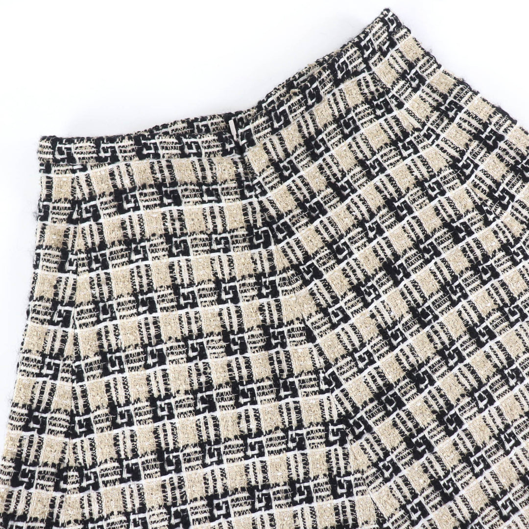 Excellent GUCCI G logo design tweed flared skirt gold Women 42 652126