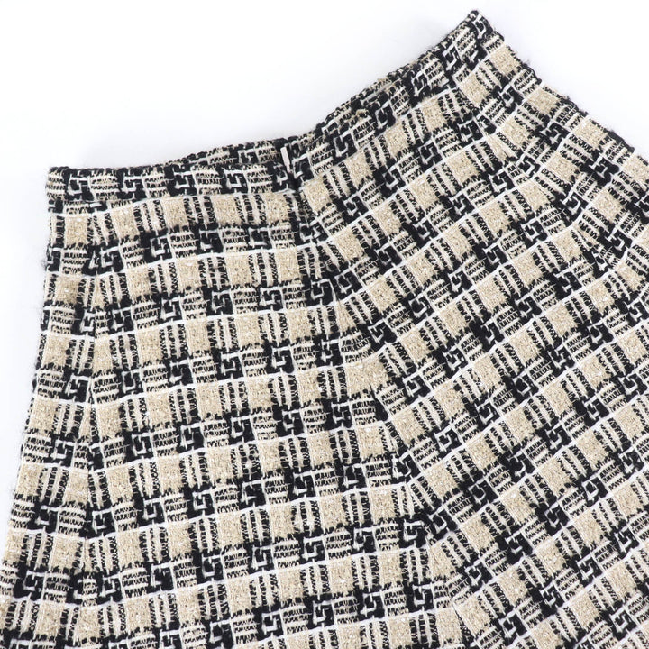 Excellent GUCCI G logo design tweed flared skirt gold Women 42 652126