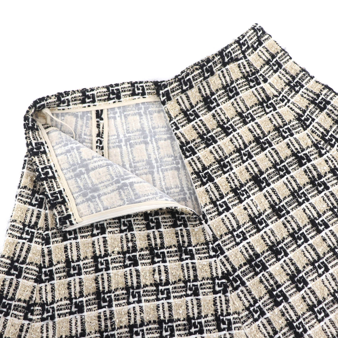 Excellent GUCCI G logo design tweed flared skirt gold Women 42 652126