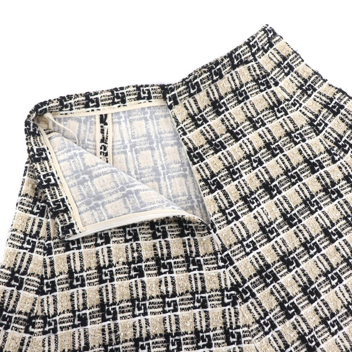Excellent GUCCI G logo design tweed flared skirt gold Women 42 652126