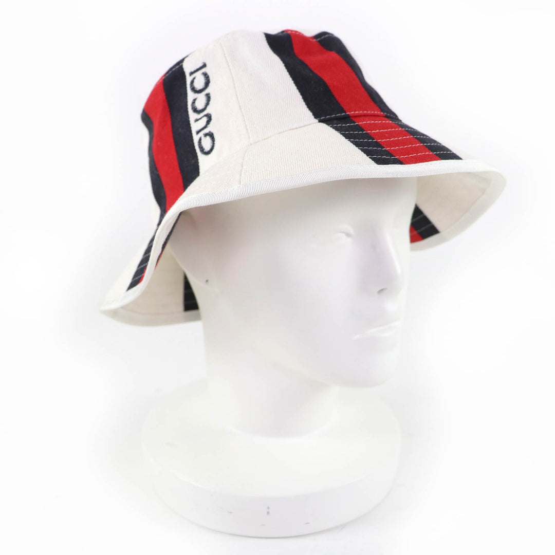 Pristine GUCCI hat Webline Logo Bucket White system cotton Women S 788561