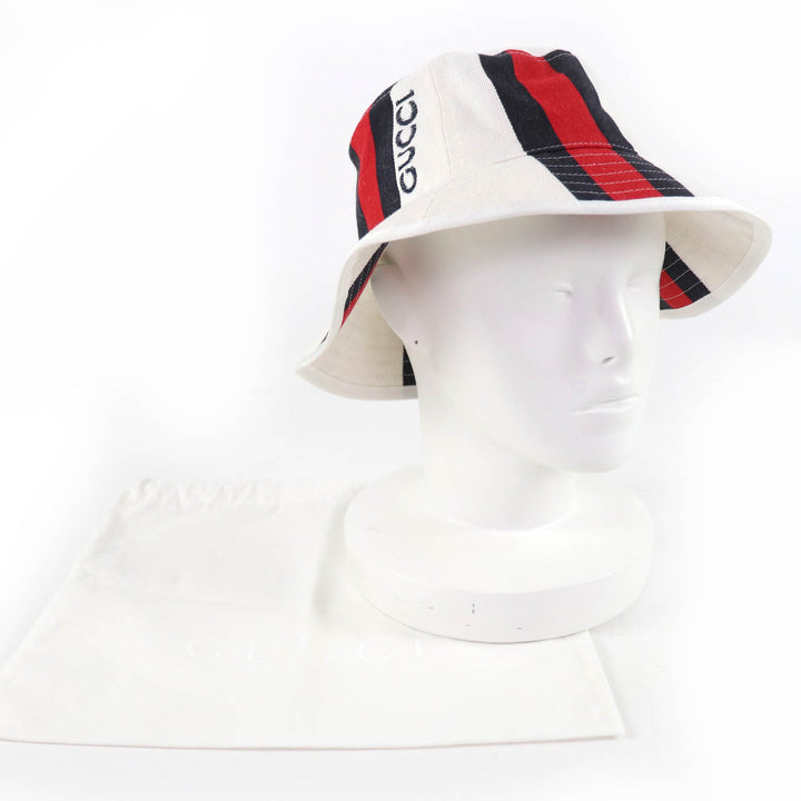 Pristine GUCCI hat Webline Logo Bucket White system cotton Women S 788561