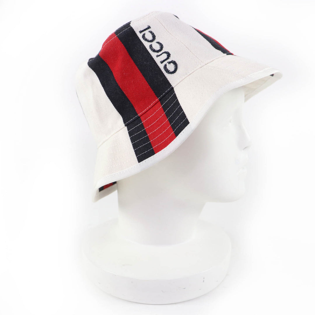 Pristine GUCCI hat Webline Logo Bucket White system cotton Women S 788561