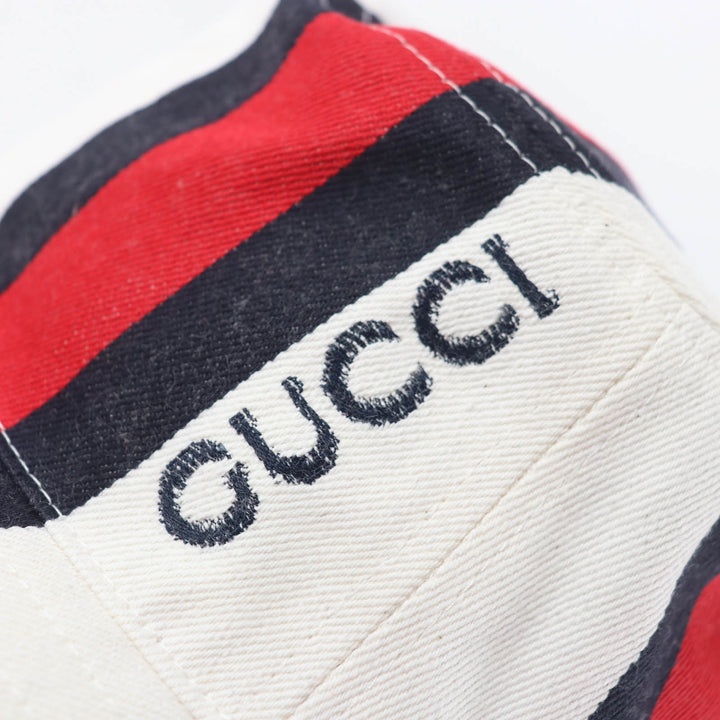 Pristine GUCCI hat Webline Logo Bucket White system cotton Women S 788561