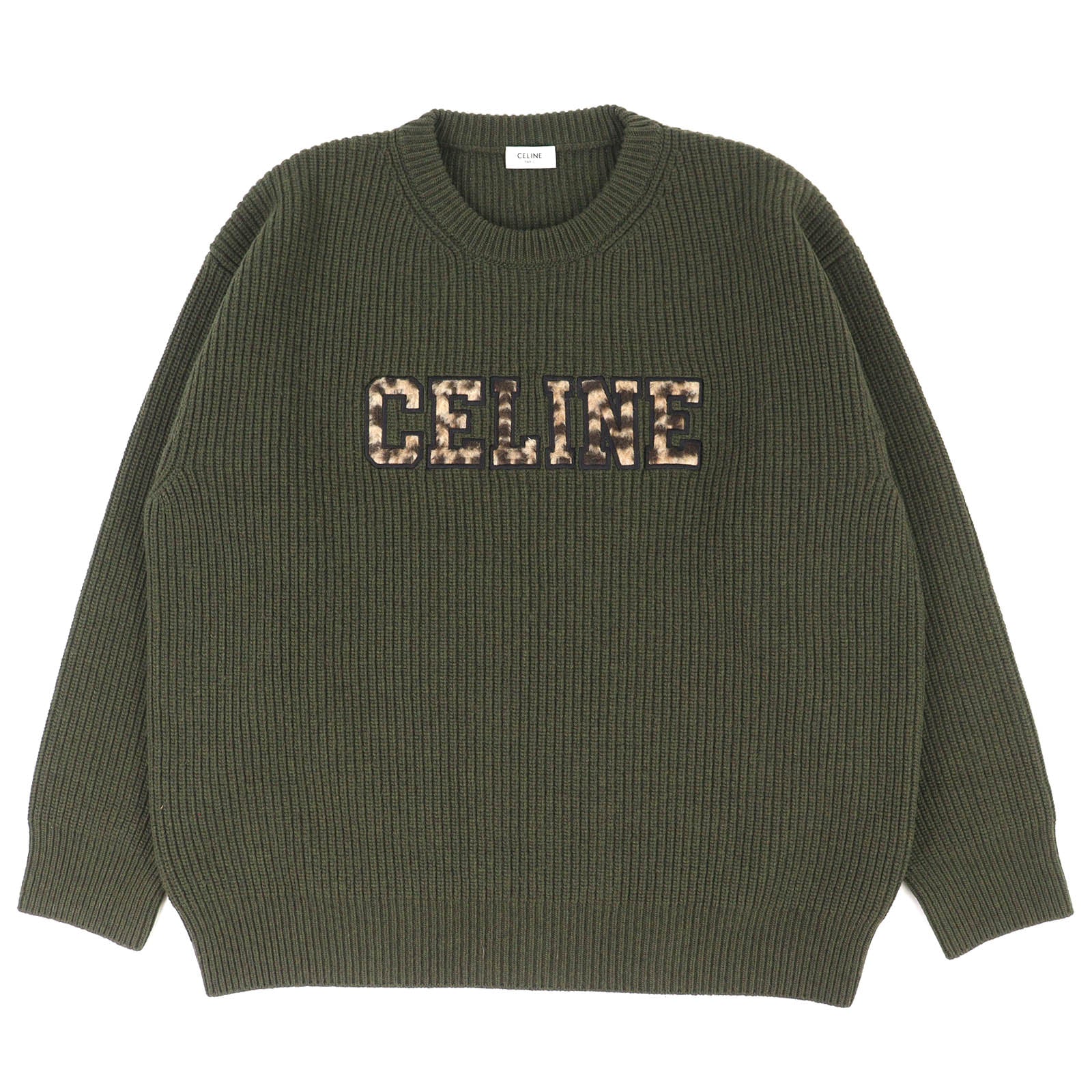Great CELINE knit Leopard print front logo crew neck oversized
