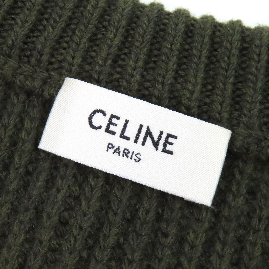 Great CELINE knit Leopard print front logo crew neck oversized khaki S 2AB97650S
